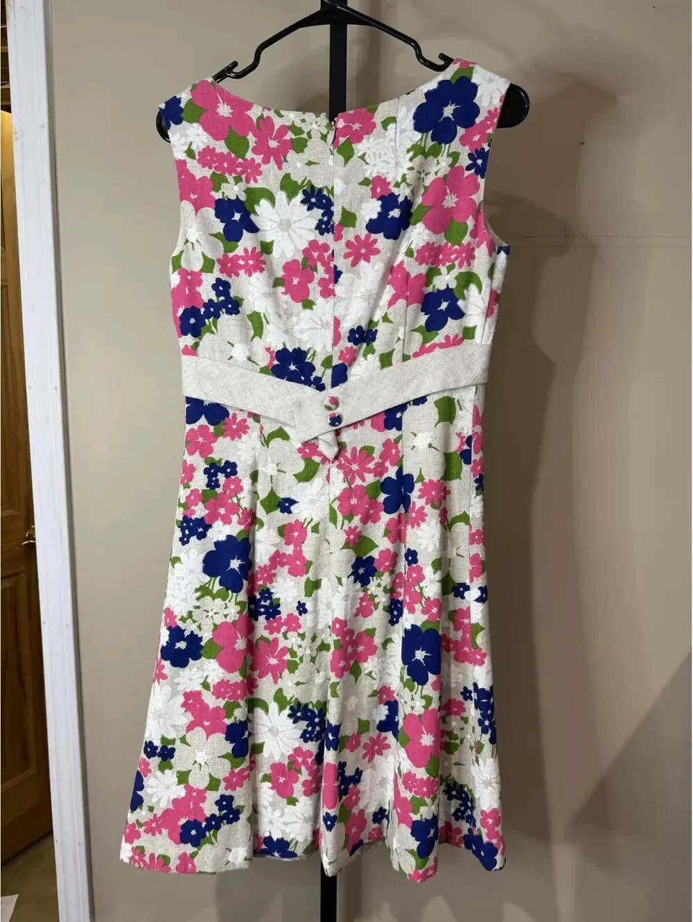 60s Spring Floral Sleeveless A-Line Dress XS